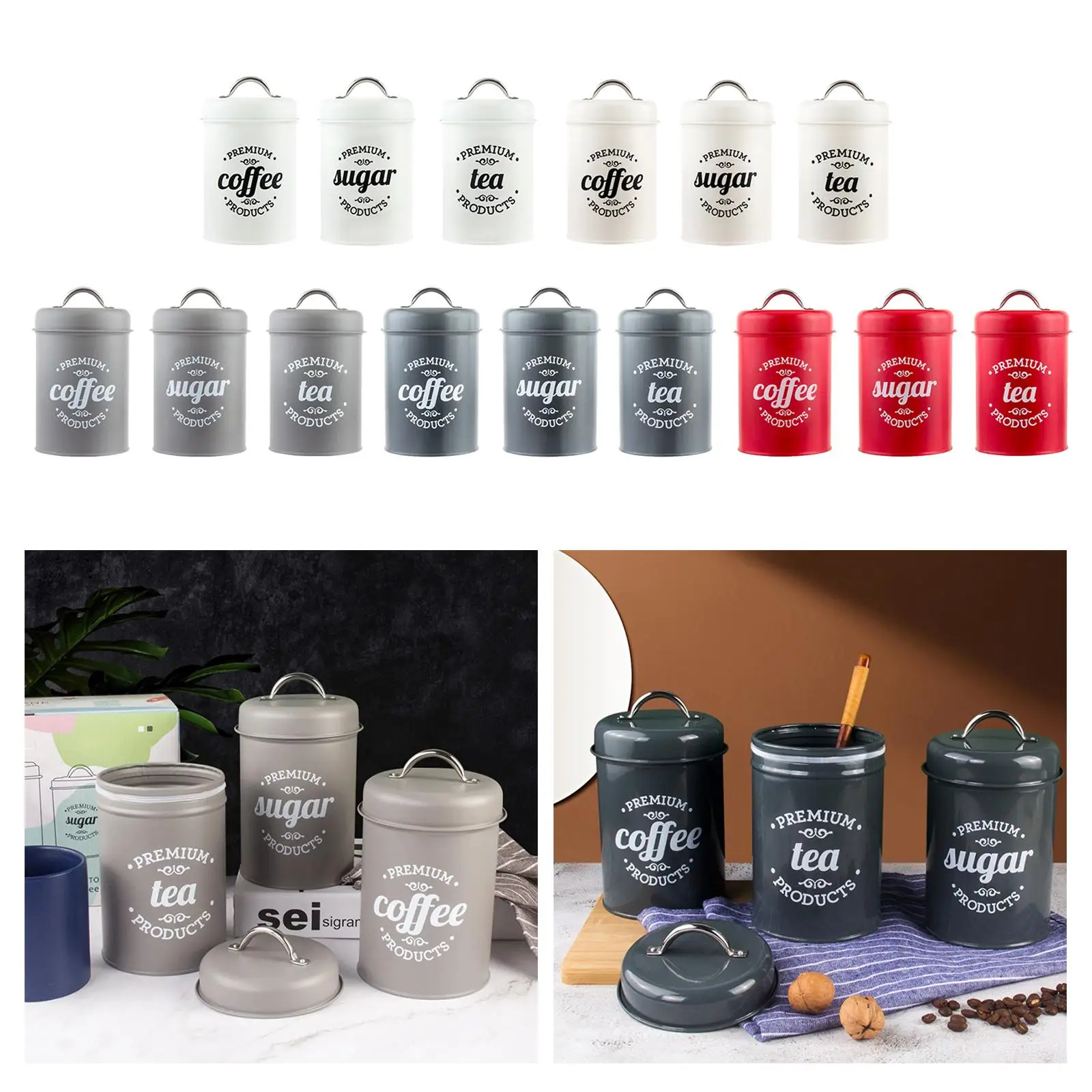 Kitchen Canister Set with Lids Coffee Tea Sugar Canisters Jars Countertop