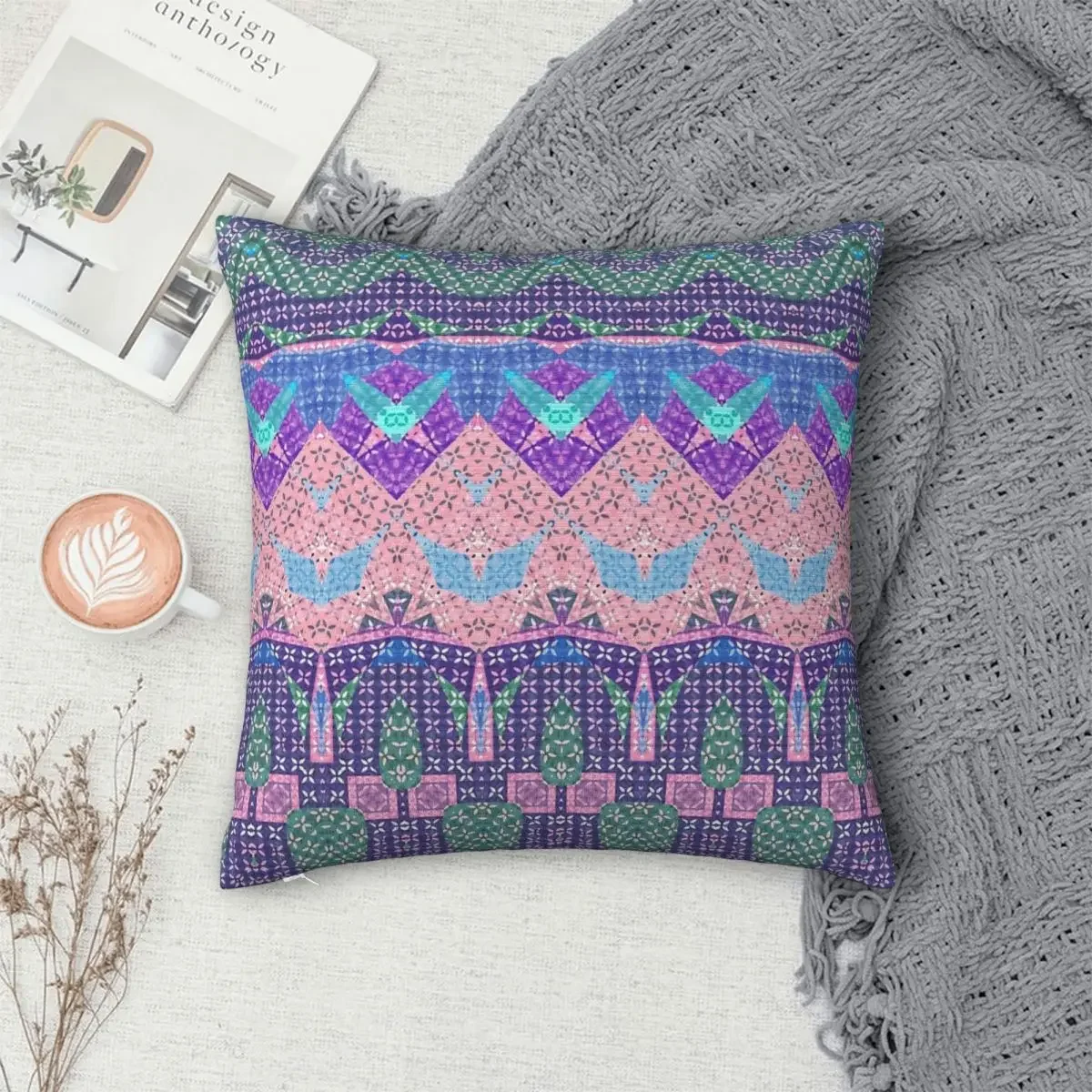 

Boho Pattern Pink Green Blue Pillowcase Polyester Pillows Cover Cushion Comfort Throw Pillow Sofa Decorative Cushions Used