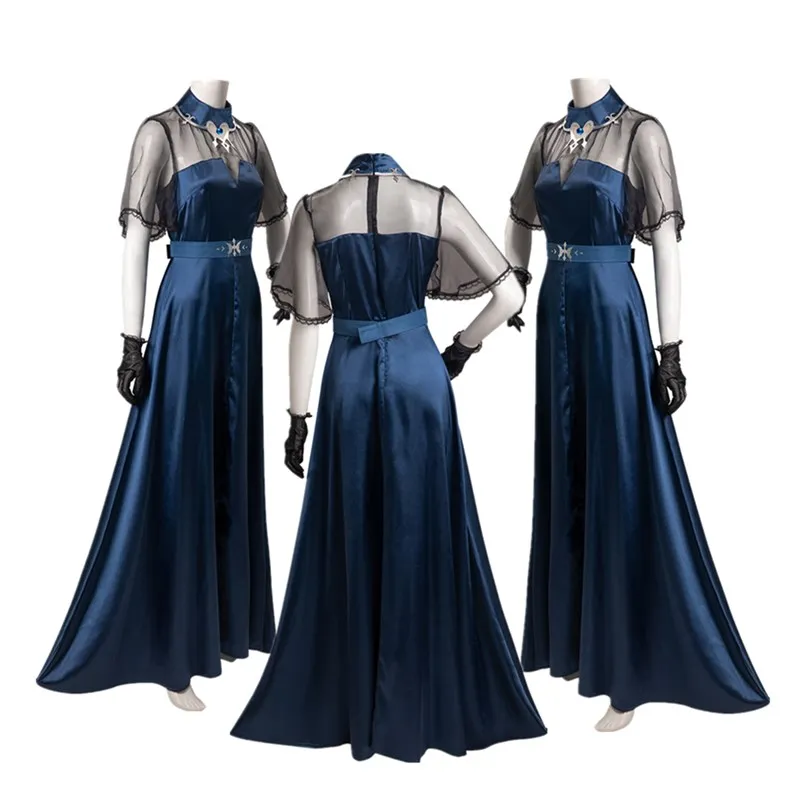 

Anime Castlevania Lenore Cosplay Costume Women Blue Long Dress Belt Gloves Outfits Halloween Carnival Party Suit