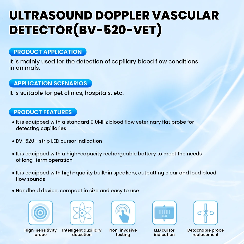 Veterinary Ultrasonic Vascular Doppler 9MHz Handheld Portable 2.4" Blood Flow De