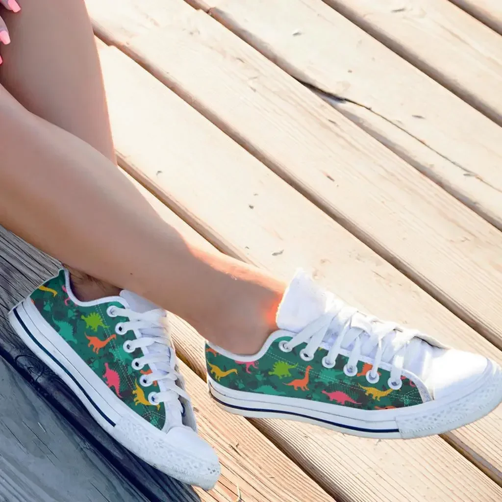 Camo Cartoon Dinasour Pattern Shoes Women Sneakers Zapatos De Mujer Black White Unisex Flat Canvas Shoes Lightweigt