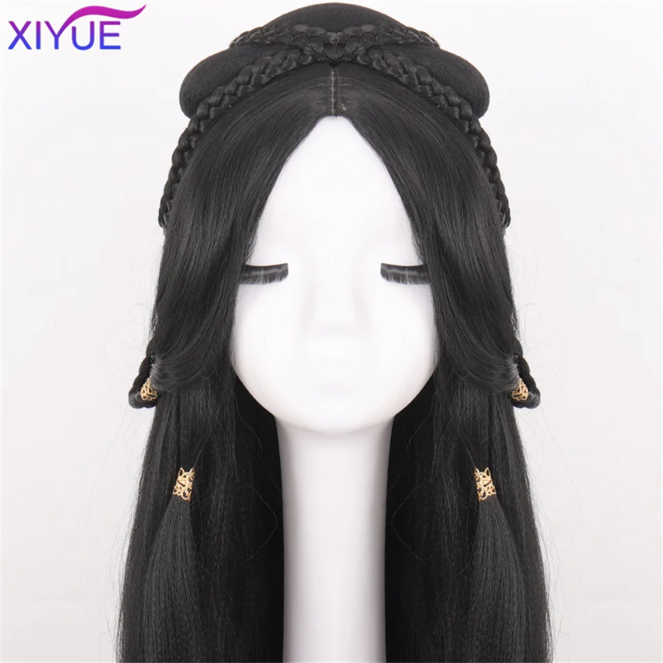 XIYUE Hanfu Wig Headband Women Chinese Style Synthetic Hair Piece Antique Modelling Cos Pad Hair Accessories Headdress Black