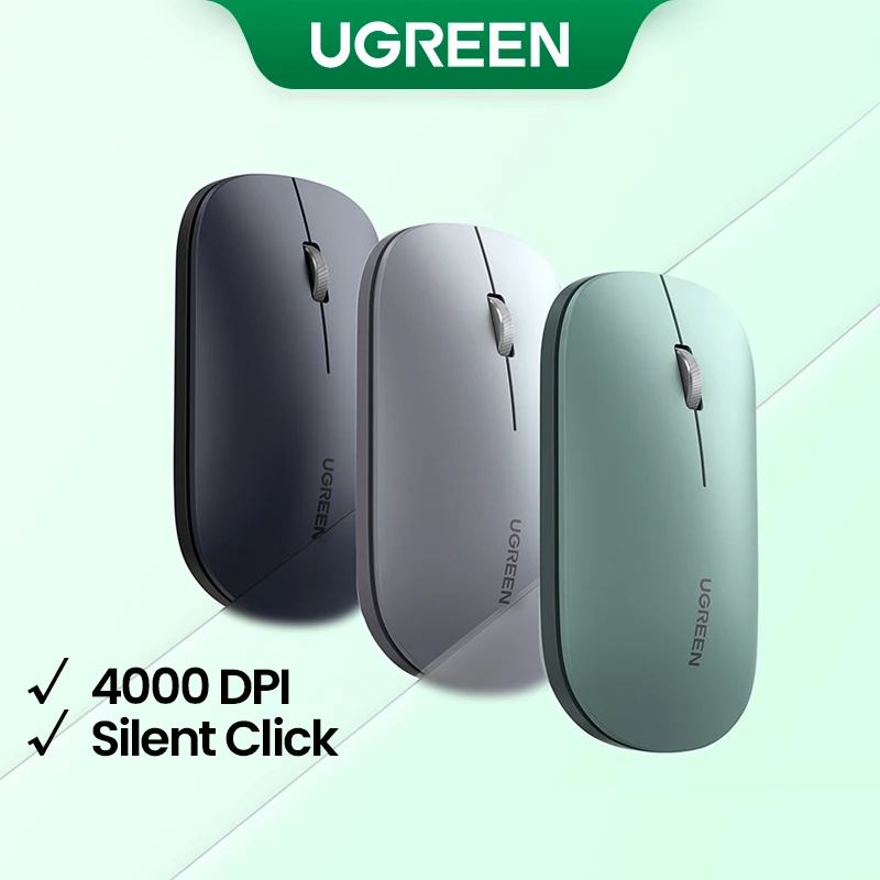 עכבר אלחוטי דק UGREEN בלוטות' 2.4G 4000 DPI לחיצה שקטה למחשבי MacBook Pro M1 M2, אייפד, טאבלט, מחשב נייד ומחשב