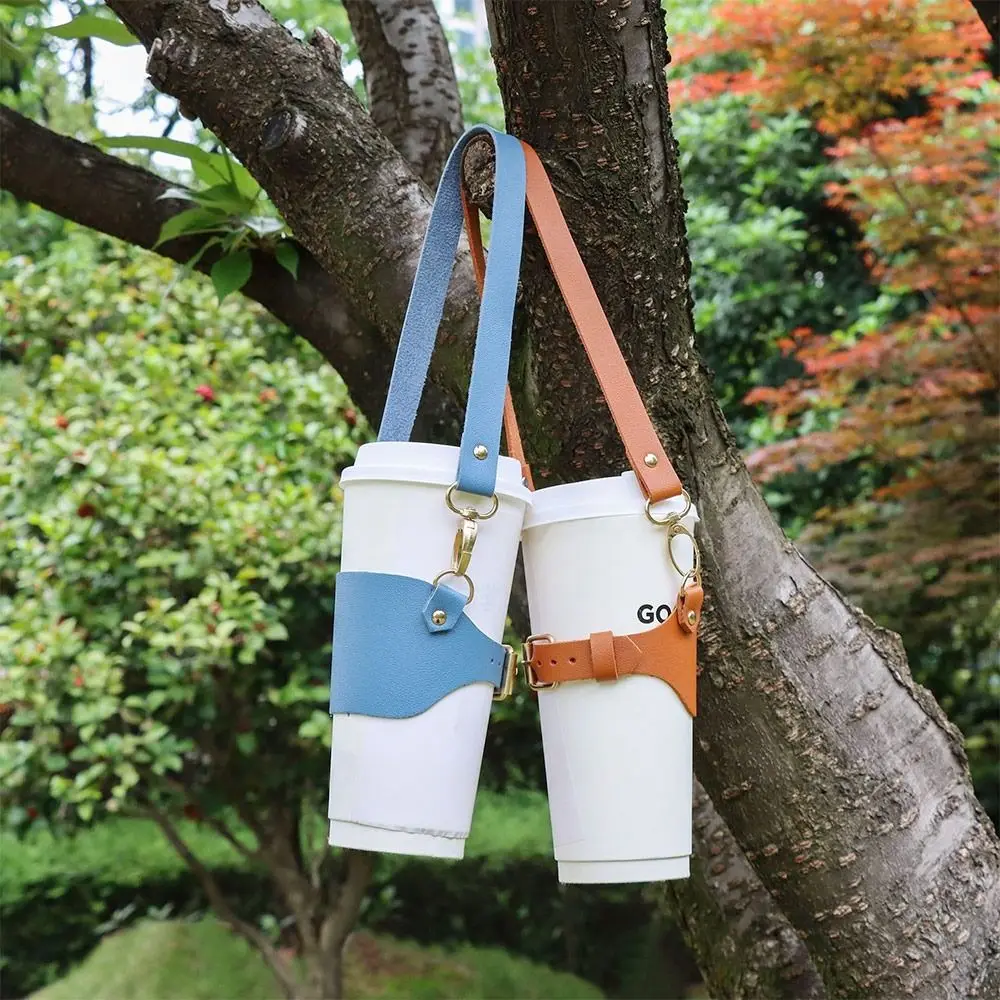 PU Leather Water Bottle Sling Handheld Cup Carrier Strap
