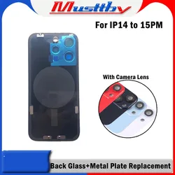 Musttby 2pc For iPhone 15 pro max 15pro 14pro Back Glass Assembly+ Metal Frame Camera Lens Shield Rear Battey Door Replacement