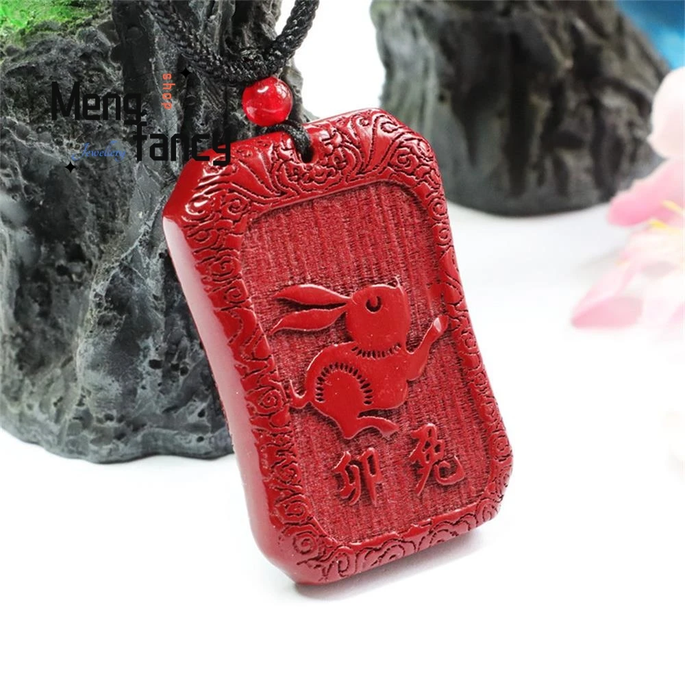 Charms Fashion Natural Cinnabar Purple Gold Sand Zodiac Rabbit Pendant Amulets Mascots Luxury Jewelry Best Selling Holiday Gifts