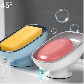 กล่องสบู่ชั้นวางสบู่ระบายน้ําอุปกรณ์ห้องน้ําถ้วยดูดถาดสบู่ถาดสบู่ห้องน้ํา 1