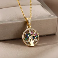 Collier arbre de vie pour femmes, en acier inoxydable, longue chaîne, pendentifs, tendance, ras du cou, bijoux esthétiques, 2023 4