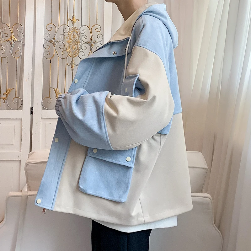

Autumn Windproof Jacket Men Casual Coat Loose Hip Hop Hooded Jackets Male Solid Color Korean Fashion Outerwear Street Tops