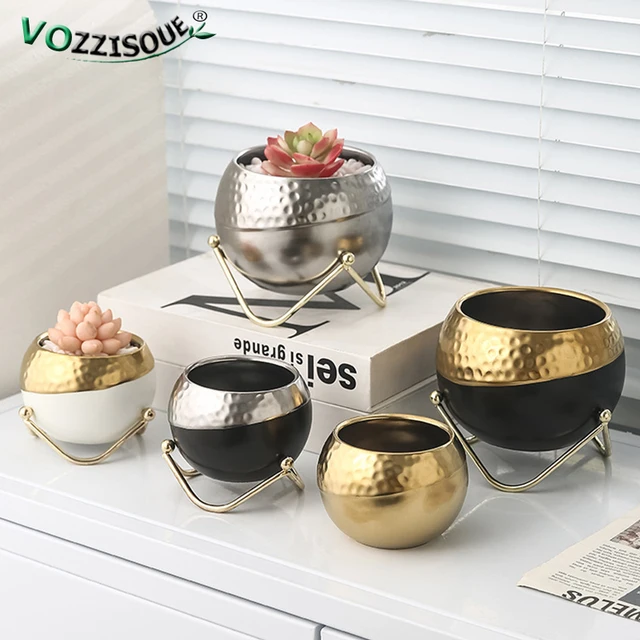 2023 Északi Luxus Zamatos Növényi Edény Vasállvány Kerámia Kaktusz Kis Virág Lakberendezési Bútorok Kiegészítők