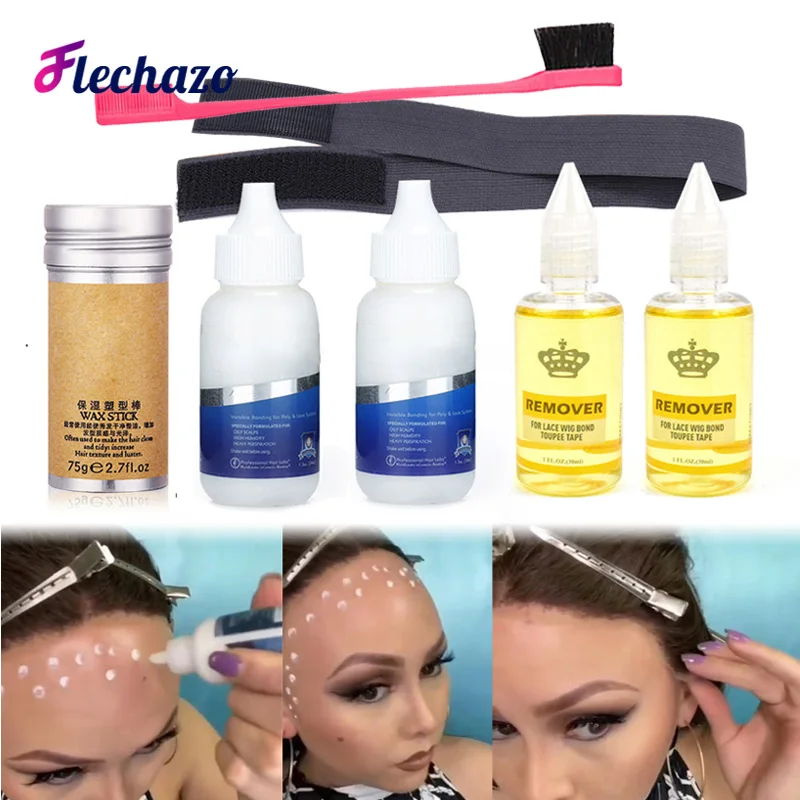 Super Adhesive Wig Glue And Remover Set - Hair Wax Stick -Hair Brush With Edge Melt Bands For Wigs 5Pcs Wig Accessories Kit