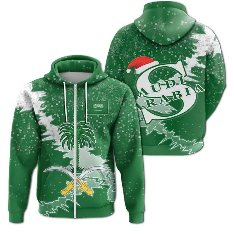 thumbnail image 1 of Sudadera con capucha y gráfico de la bandera de Arabia Saudita, sudadera con capucha y cremallera con emblema nacional de Arabia Saudita para hombres, ropa informal, suéteres deportivos para hombres, 1 of 5