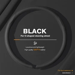 Premium Nappa Leather Breathable Steering Wheel Cover - Luxurious Auto Interior Accessory (Black - O)