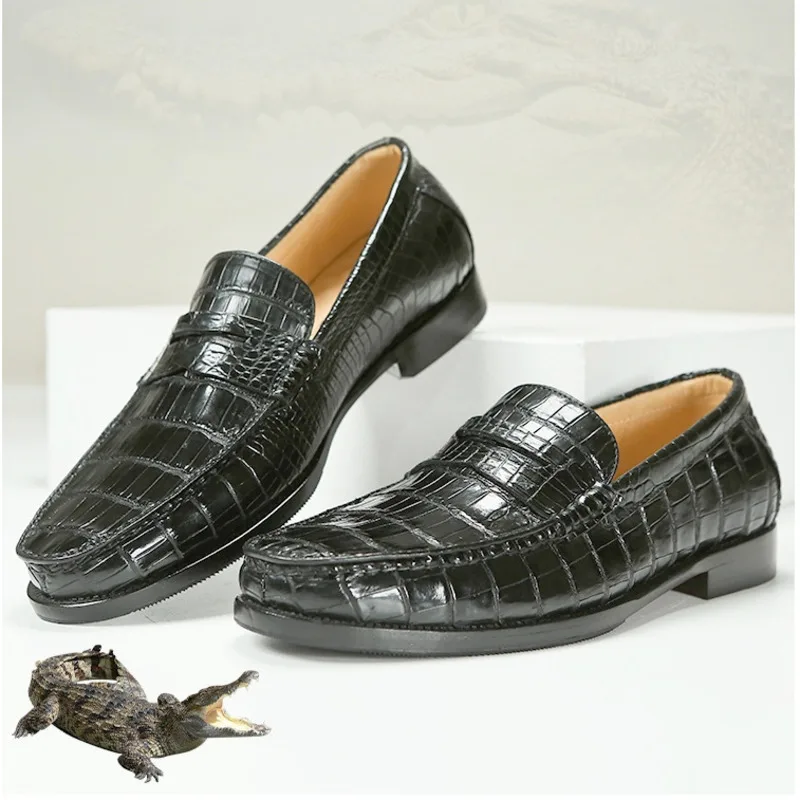 Authentic Crocodile Trendy Genuine Outsole Business Formal Shoes Men Casual Loafers Men's Leather Suede Shoes Oxford