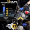 Electric Cordless Right Ratchet 3/8'' 90° Angle Wrench with LED Work Light +7pcs Sockets Set Power Ratchet Wrenches, 2 Battery 2