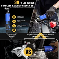 Electric Cordless Right Ratchet 3/8'' 90° Angle Wrench with LED Work Light +7pcs Sockets Set Power Ratchet Wrenches, 2 Battery 2