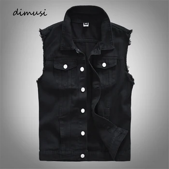 DIMUSI 남성용 데님 조끼, 레토르 민소매 재킷, 찢어진 구멍 진 조끼, 의류, 빈티지 디자인, 신제품