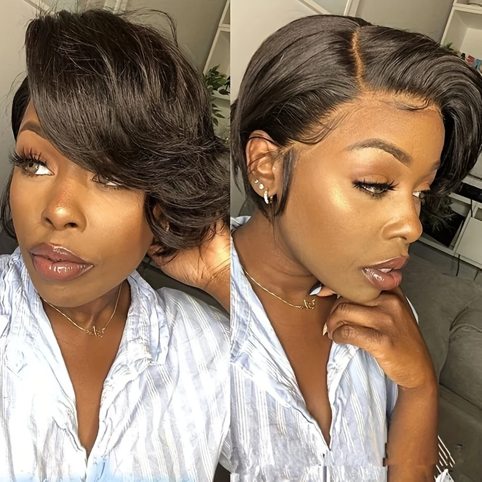 Pixie Cut Wig 13*4*1 Transparent Lace Human Hair Wigs For Women Short Wig Lace Human Hair 150% density 6inch natural look