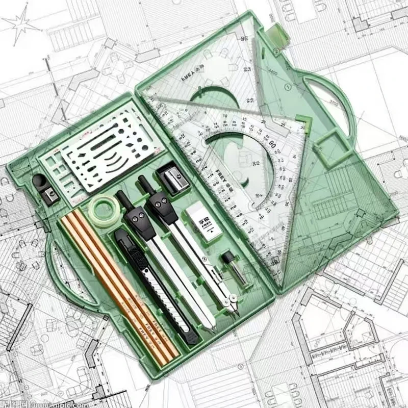 Drafting Kit Metal Rulers And Compasses Geometry Kit Triangle Ruler Compass Protractor Set Drafting Supplies Architecture