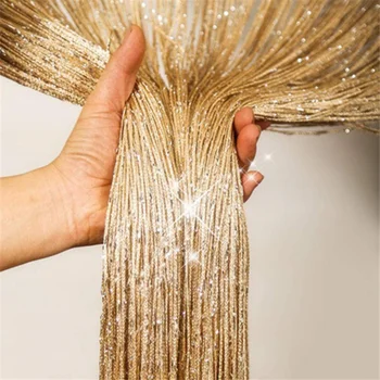 Glitter Door String Curtain Silver Ribbon Shiny Tassel Flash Line Curtain Valance for Window Room Home Decoration 5