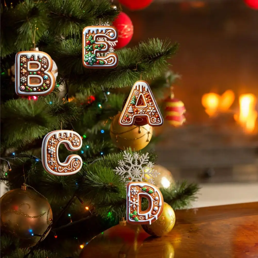 Gingerbread Alphabet Ornaments 26 Initial Letter Candy Cane Pendant with Berries Pattern Mini Monogram Christmas Tree Ha 1/26Pcs christmas decorations