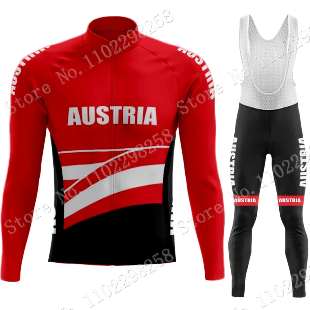 Austria National Winter Cycling Jersey Bib Set MTB Bike Clothing Thermal Fleece Bicycle Clothes Cycling Wear
