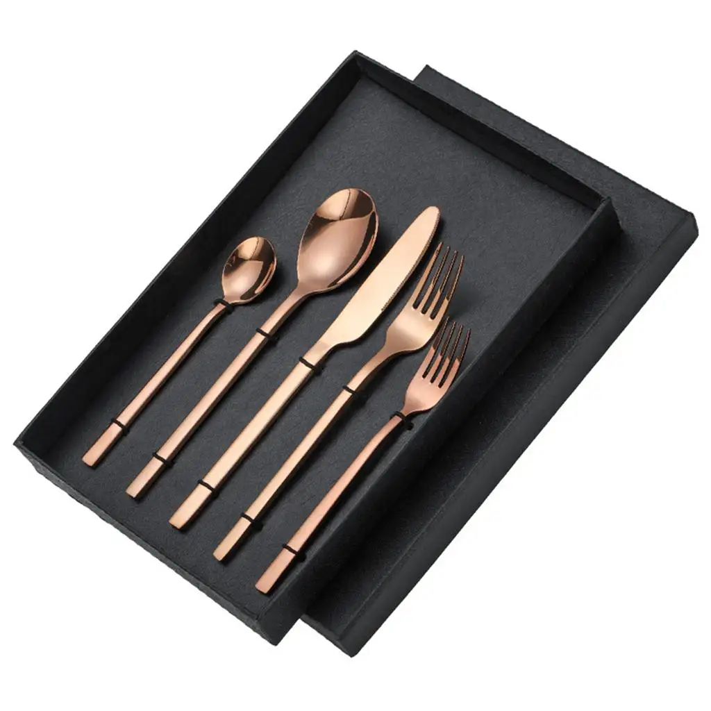 5 PCS Glossy Cutlery Set Dining Knife Spoon Fork Flatware Service for 1