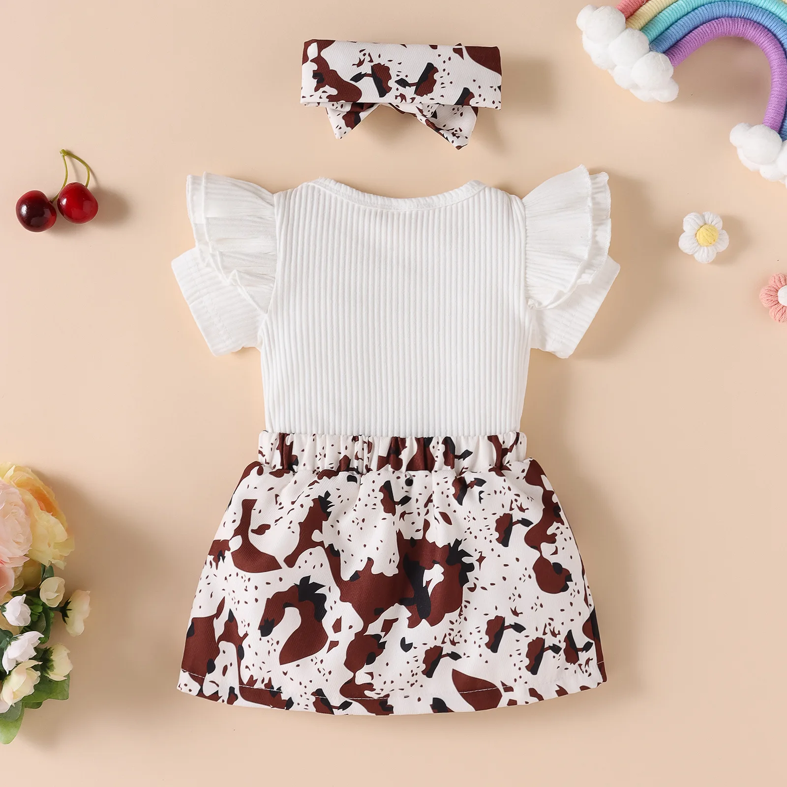 Children's clothing girls clothes set summer baby girl pit strip lace flying sleeve top triangle romper + floral shorts set Baby Clothing Set classic