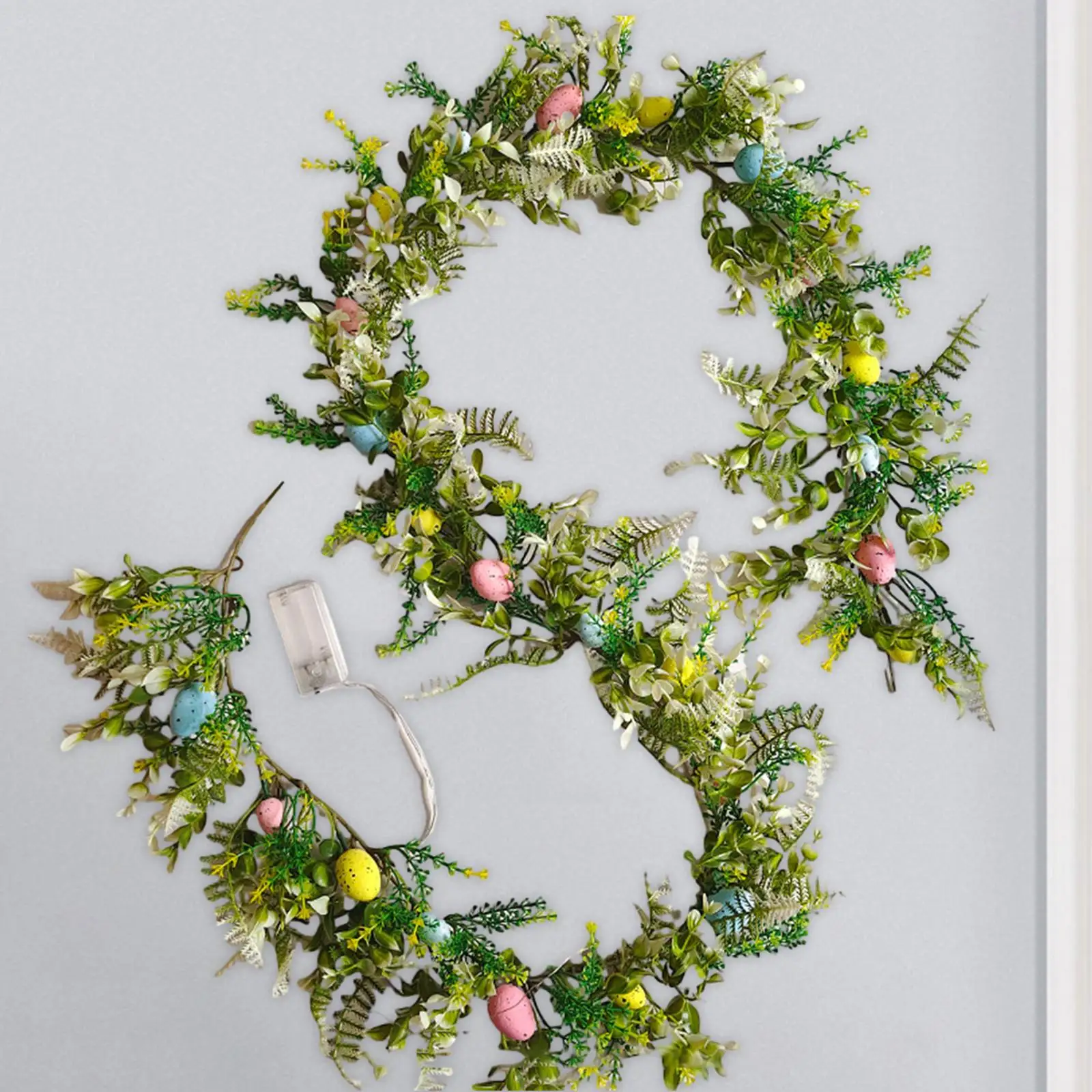 Easter Tinsel Garland Hanging Garland with Easter Egg Green Leaves Swag Metallic