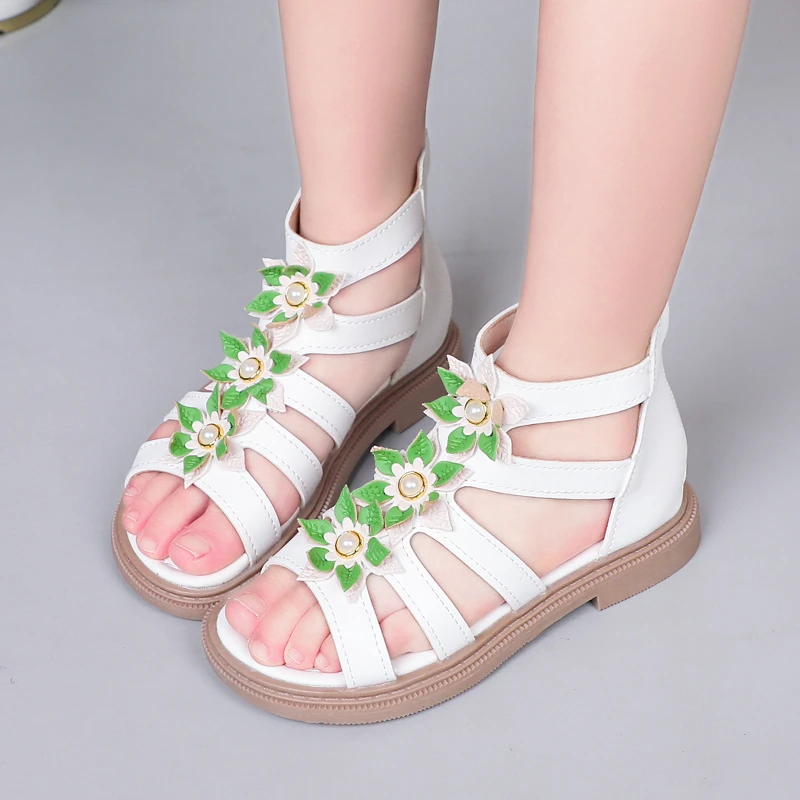 Girls PU Hollow Flowers Open Toe Sandals