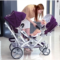 Poussette double haute vue Poussette bidirectionnelle, légère, pliable et peut s'asseoir ou s'allonger pour les nouveau-nés 1