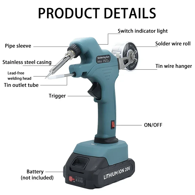 휴대용 솔더 건 빠른 용접 도구 Makita/DEWALT/Milwaukee/BlackDecker 18V 리튬 배터리 용 무선 납땜 인두 총