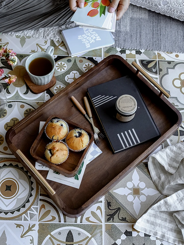 

Breakfast Tray Fruit Tea Snack Platter Premium Black Walnut Natural Plant Lacquer Waterproof and Corrosion-Resistant