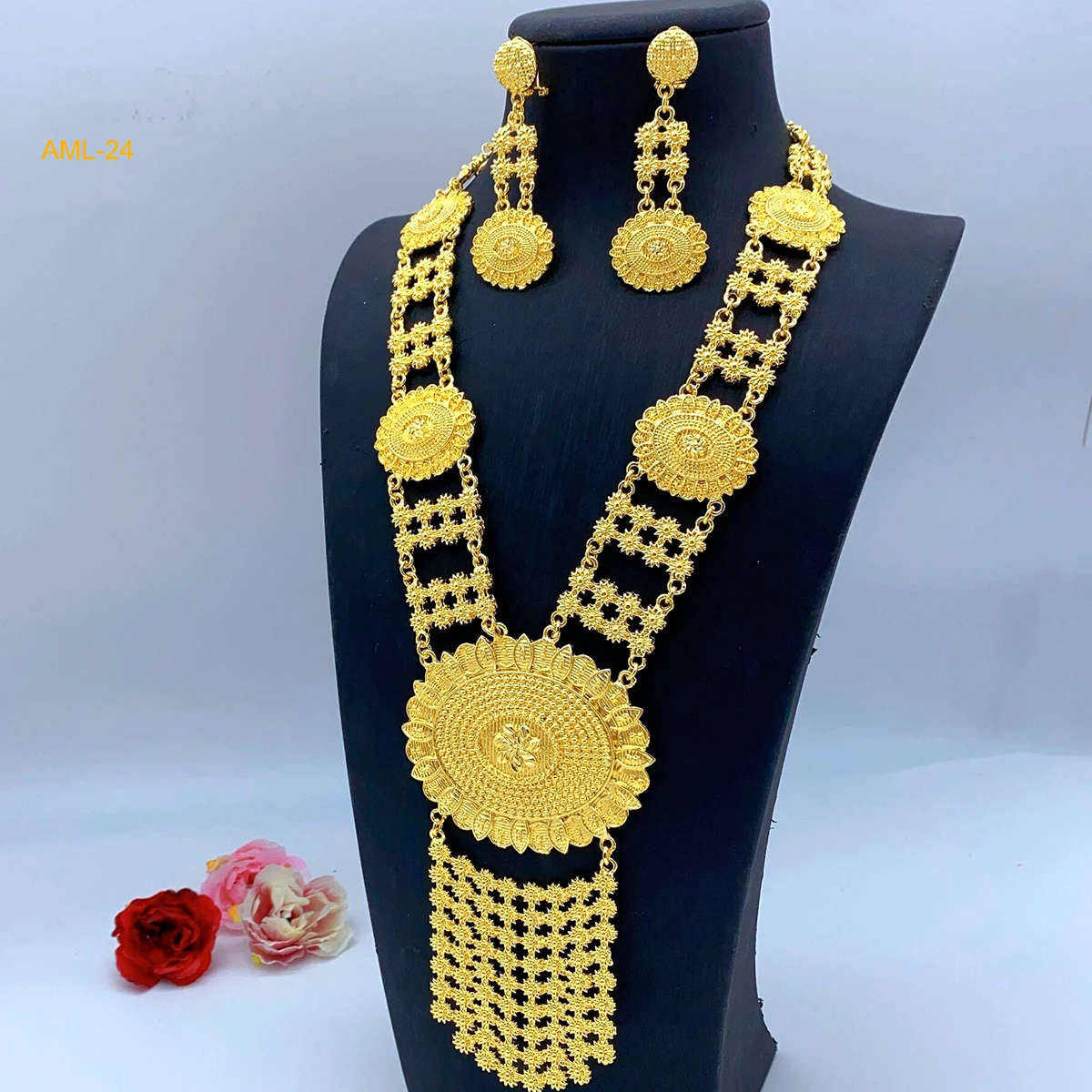 ANIID-Indian Fashion 24K Gold Color Charme Colar e Brincos Set, Jóias De Casamento Africano, Conjuntos De Jóias De Noiva, Dubai Presentes Do Partido