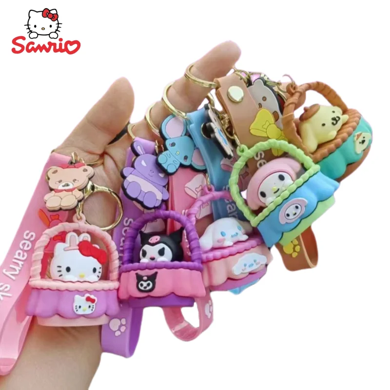 

Hello Kitty Kuromi Cinnamoroll My Melody Sanrio Anime Peripheral Kawaii Cute Cartoon Flower Basket Keychain Pendant Wholesale