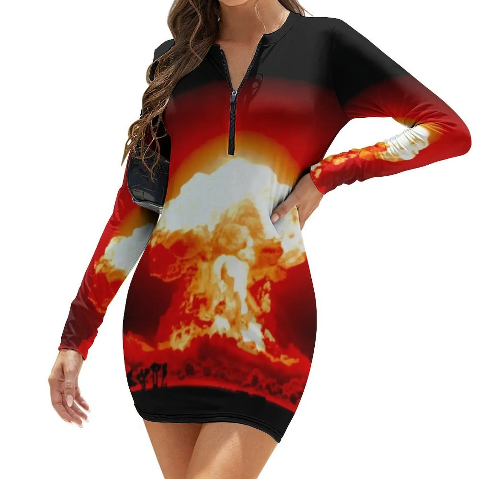 

Mushroom cloud Long-Sleeve Bodycon Dress evening dresses ladies beach dress