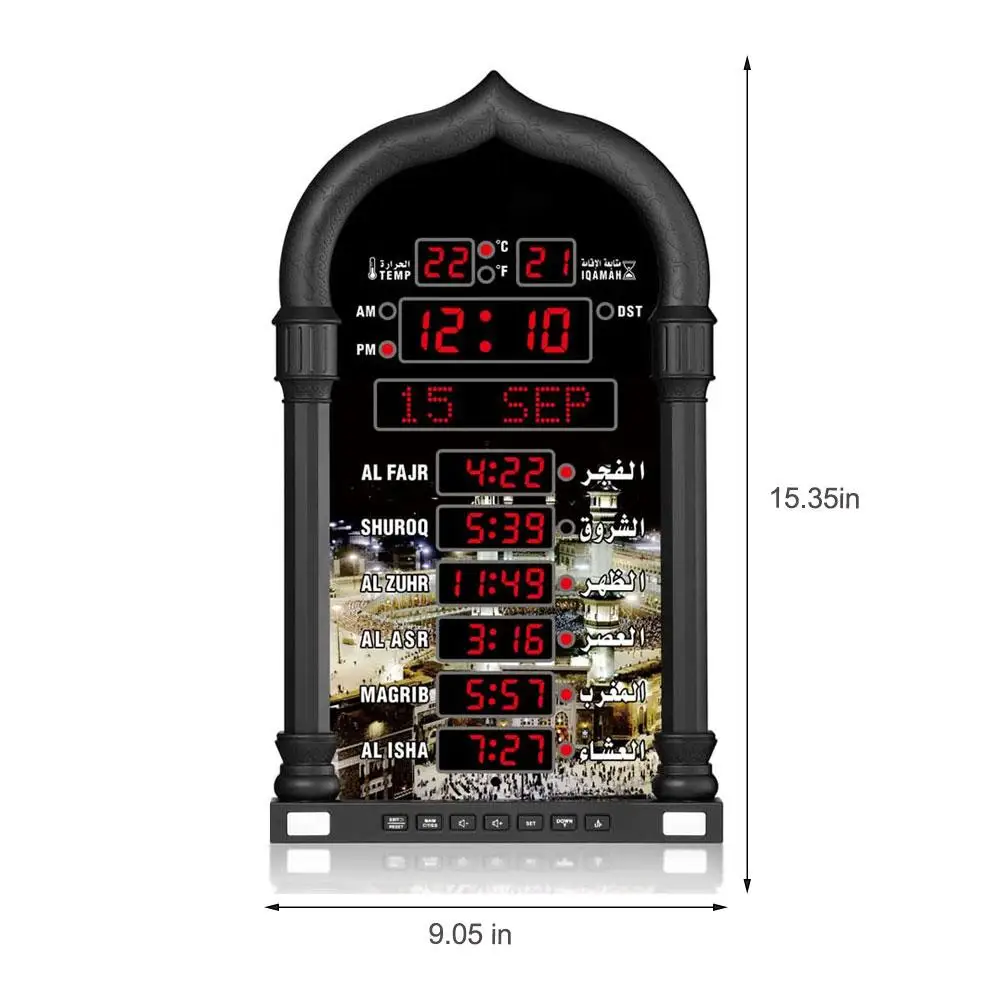 Wall Clocks 12V Azan Mosque Prayer Clock Islamic Calendar Muslim Alarm Ramadan Home Decor Remote Control