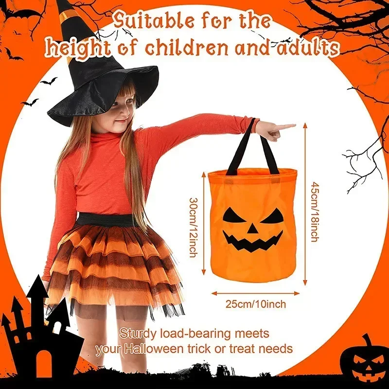 1-40Pcs Halloween LED Pumpkin Bucket Collapsible Candy Bags Trick or Treat Candy Container for Halloween Party Gift Decor