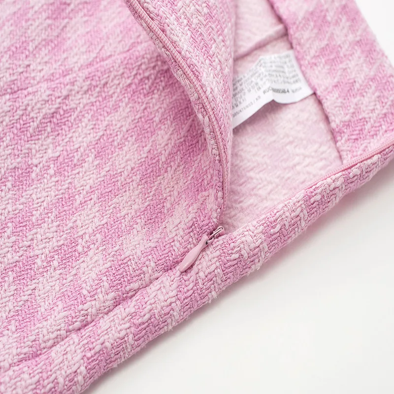 2022 Spring Textured Culottes Houndstooth Pink Small Fragrance Double Breasted High Waist Shorts