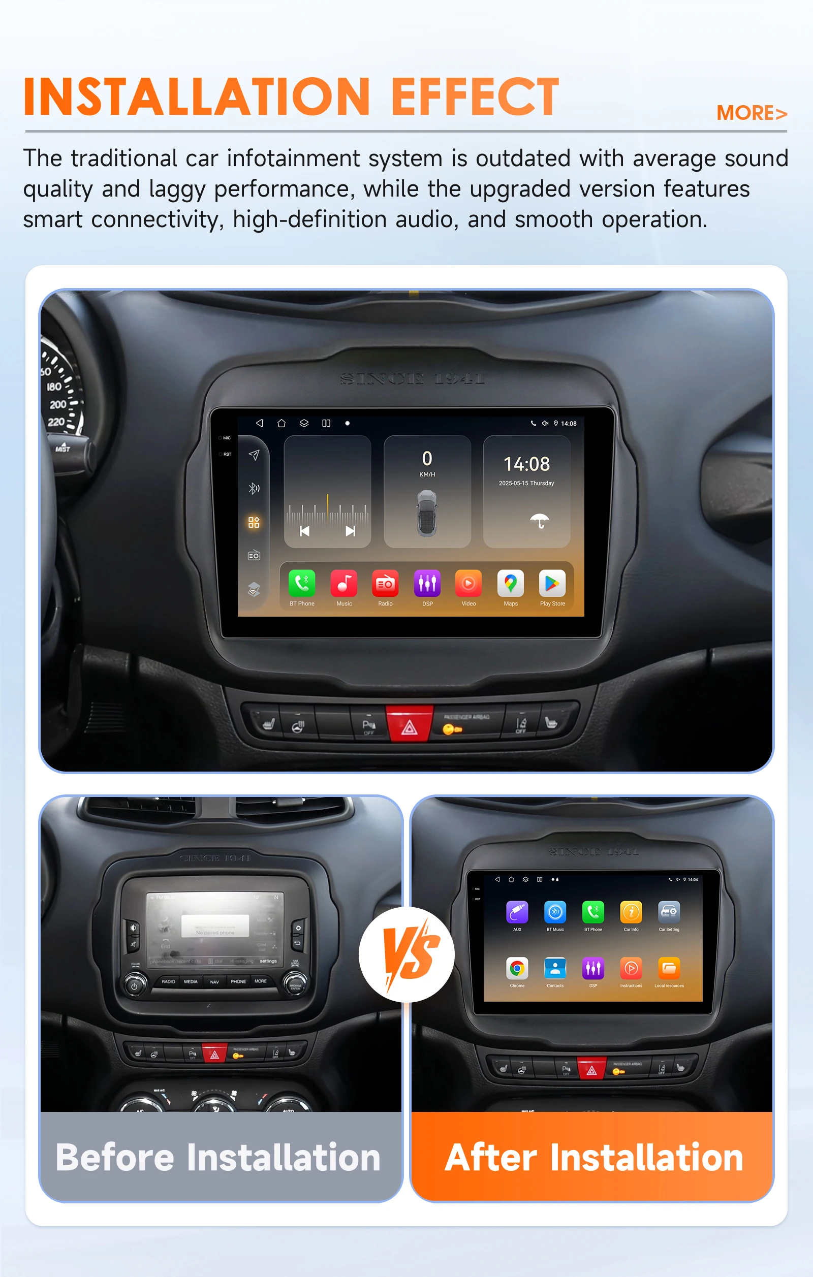 Hizpo 8Core 8G 128G Android 14 Autoradio für Jeep Renegade 2016-2020 CarPlay 2Din 4G BT5.4 DSP GPS von Qualcomm Snapdragon 6115 – Detail 4