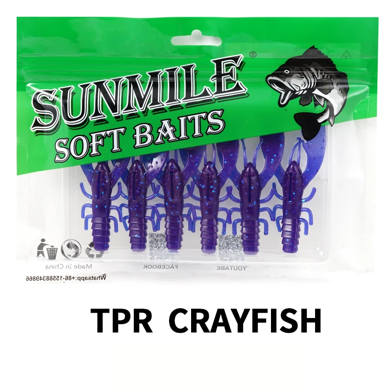 SUNMILE 6pieces Fishing Lures Crayfish Shrimp 7.5cm/3.5g Soft