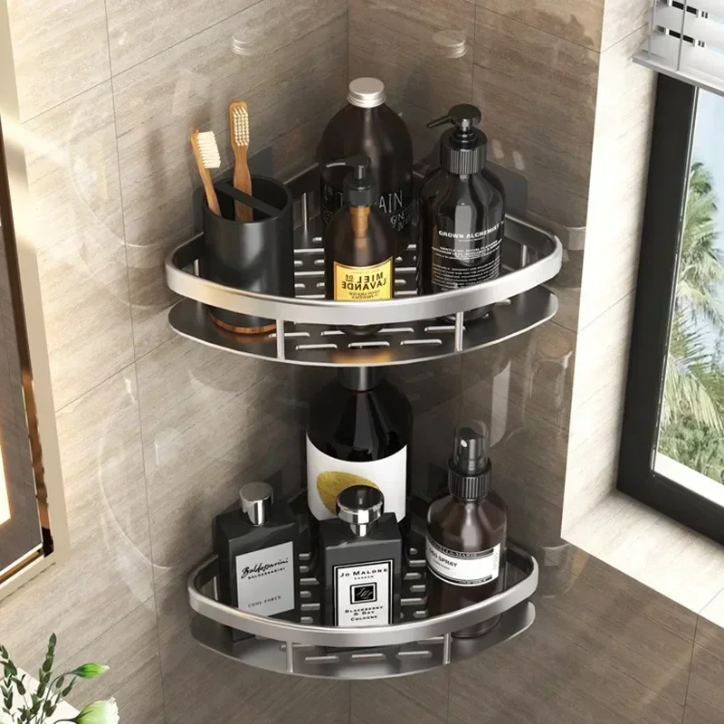 Storage Organizer Shower Shelf Bathroom Shelf Aluminum Alloy Shampoo Rack Makeup Bathroom Accessories No Drill Wall Corner Shelf 2