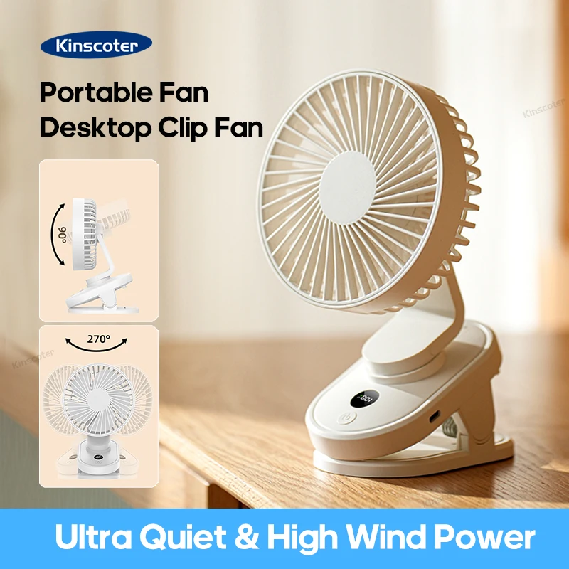Kinscoter-ventilador Portátil com Clip Ventilador Recarregável sem Fio Ventilador Refrigerador Ventilador Portátil Multifunções Velocidade Cooler 1800mah