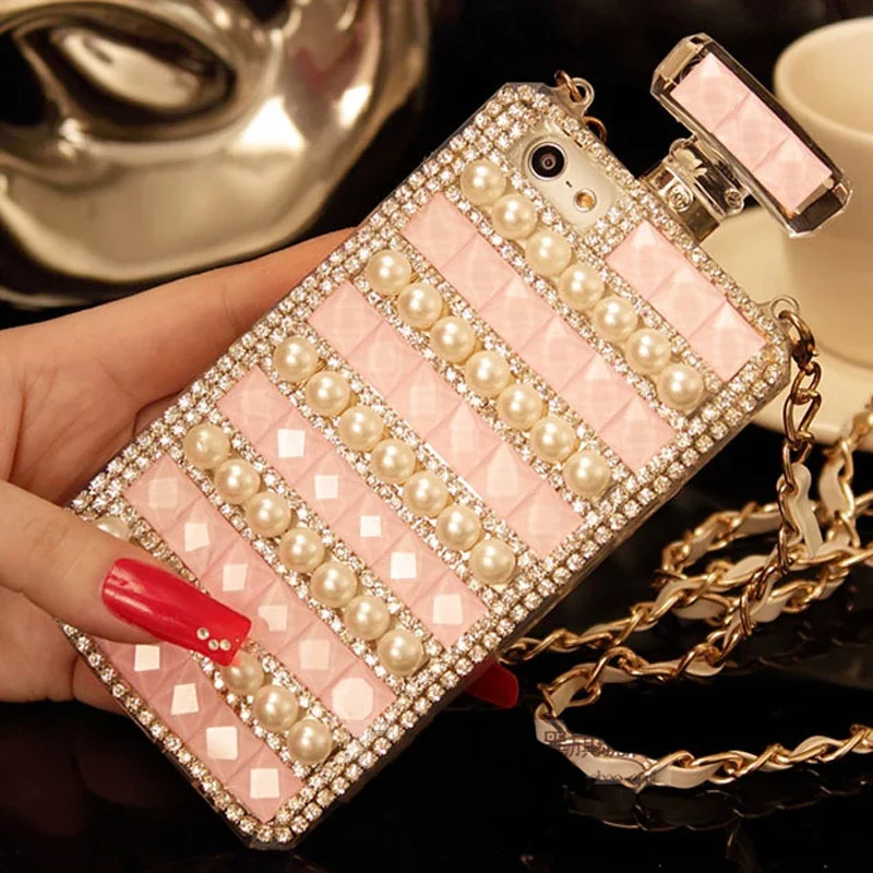 

Luxury Bling Diamond Perfume Bottle Rhinestone Phone Case with Chain For Samsung S24 S10 S20 S21 S22PLUS S23Ultra Note8 9 10 20