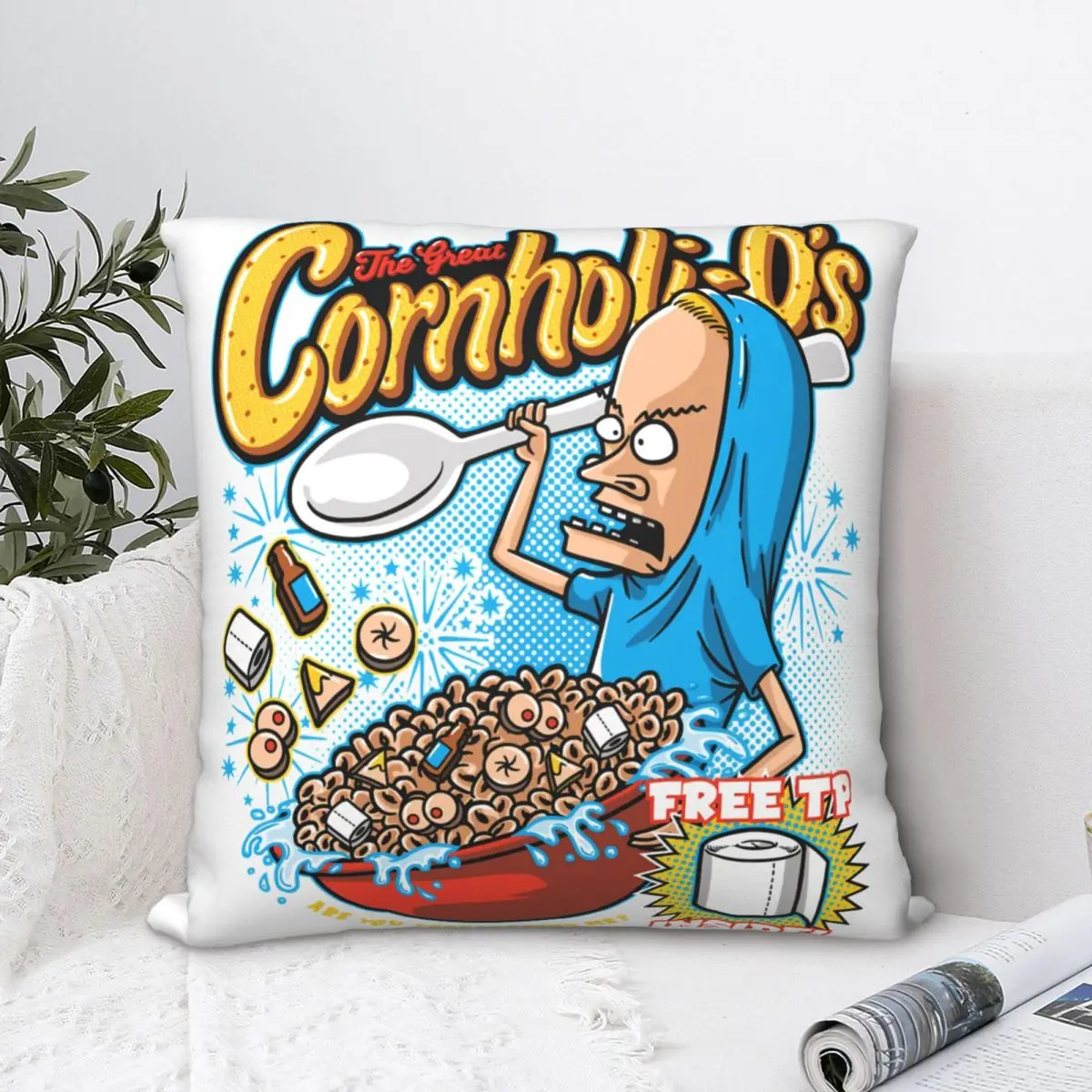 

Cornholi Os Polyester Cushion Cover Beavis and ButtHead Chat Hilarious Animation For Sofa Chair Decorative Washable