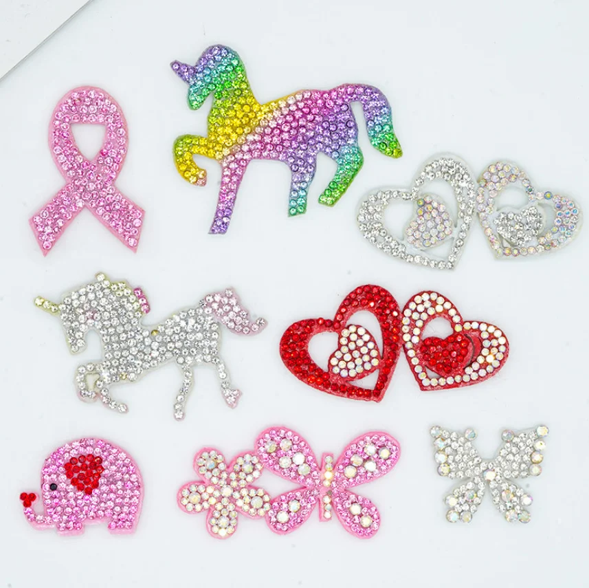 

20 Pcs Elephant Horse Rhinestones Patches Stick On Sew On DIY Hotfix Motif Applique Clothing Hat Bag Shoe Decor Repair Accessory