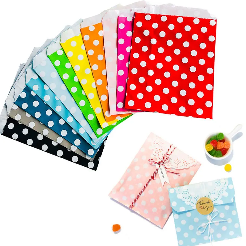 25pcs Candy Bags 13x18cm Colorful Dot Print Paper Bag Promotion Bags for Wedding Favor Party Envelope Gift Wrap Bags Cookie Bags