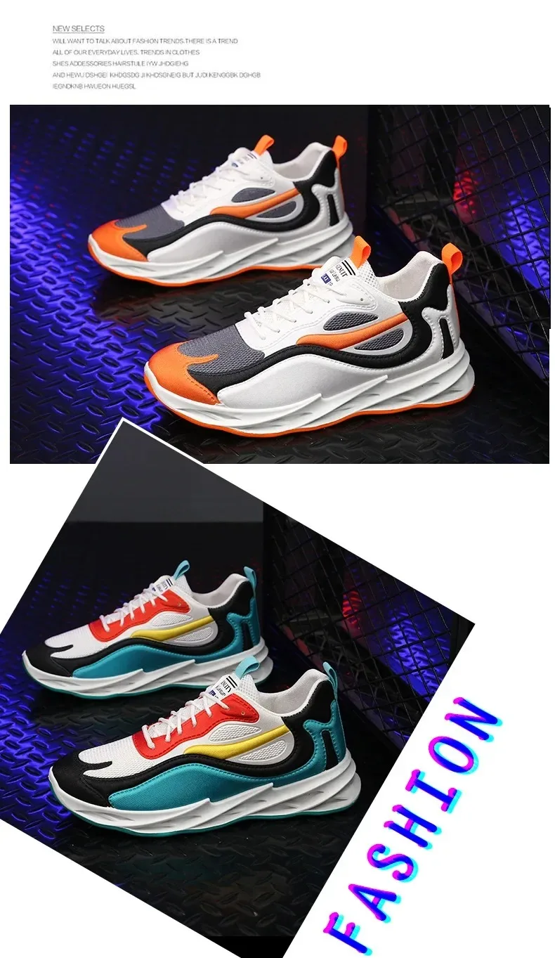 summer men's breathable fabric sports shoes with thick sole, casual Korean style sneakers for comfort and trendy looks. orange 124578