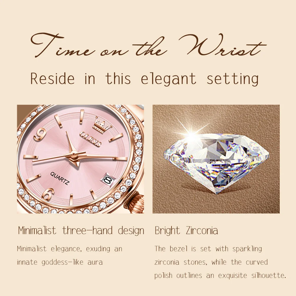 OLEVS 7093 Quartz Watches For Women Luxury Exquisite Small Dial Diamond Bezel Ceramics Steel Strap Waterproof Ladies Wristwatch