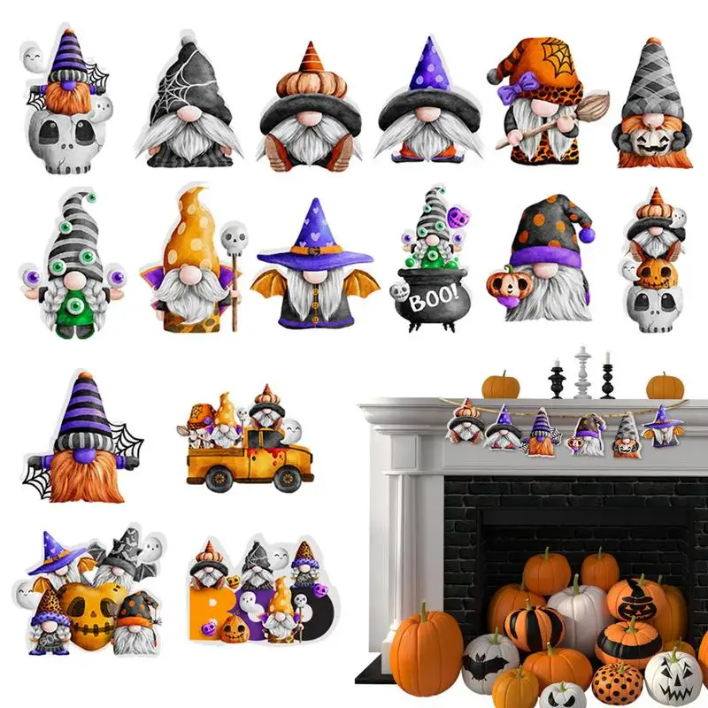 Halloween Gnomes Decorations Witches Ghost Gnomes Tree Decorations 16 PCS Gnomes Fall Decor Trick Or Treat Party Supplies Indoor halloween wooden ornaments trick or treat pendants pumpkin ghost home door hanging signs desktop decor party supplies hot sale